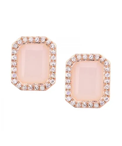 Diamant L'Eternel Womens 9ct Rose Gold Diamond and Pink Opal Rectangular Cut Stud Earrings - One Size