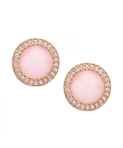 Diamant L'Eternel Womens 9ct Rose Gold Diamond and Pink Opal Stud Earrings - One Size
