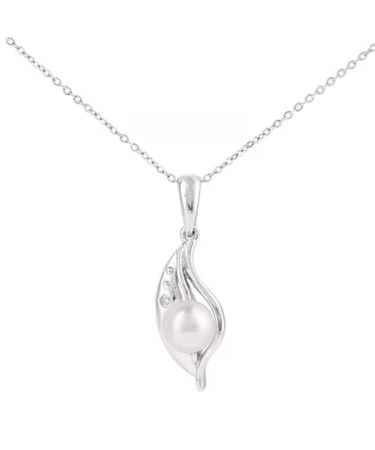 Diamant L'Eternel Womens 9ct White Gold, 0.01ct Diamond with Cultured pearl Pendant - One Size
