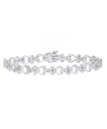 Diamant L'Eternel Womens 9ct White Gold 0.10ct Pave Set Diamond Fancy Link Bracelet - One Size