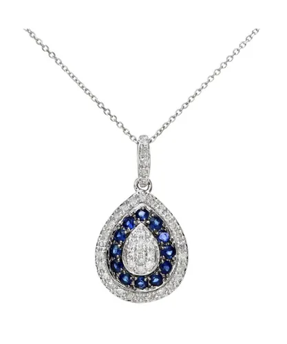 Diamant L'Eternel Womens 9ct White Gold 0.25ct Blue Sapphire and Diamond Alternate Teardrop Pendant with 40cm Chain - Size P 1/2