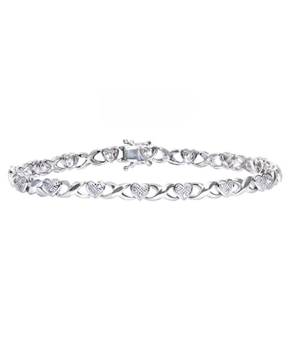 Diamant L'Eternel Womens 9ct White Gold 0.25ct Diamond Set Heart and Kiss Link Bracelet - One Size