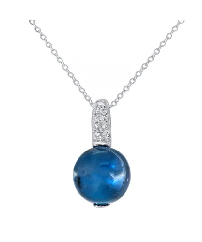 Diamant L'Eternel Womens 9ct White Gold Diamond and 3.10ct Round Blue Topaz Pendant with Chain of 46cm - Size P 1/2