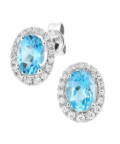Diamant L'Eternel Womens 9ct White Gold Diamond and Swiss Blue Topaz Gemstone Oval Cut Stud Earrings - One Size
