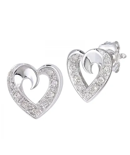 Diamant L'Eternel Womens 9ct White Gold Diamond Heart Stud Earrings - One Size