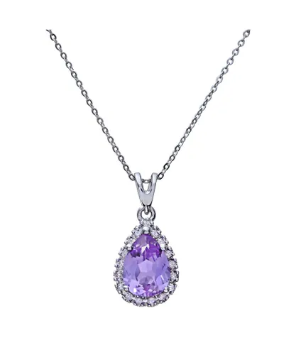 Diamant L'Eternel Womens 9ct White Gold Diamond Pendant with Teardrop Shaped Amethyst Stone Chain of 46cm - One Size