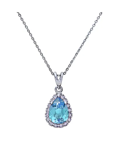 Diamant L'Eternel Womens 9ct White Gold Diamond Pendant with Teardrop Shaped Blue Topaz Stone Chain of 46cm - One Size