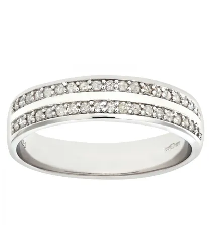 Diamant L'Eternel Womens 9ct White Gold Quarter Carat Diamond Double Row Pave Set Eternity Ring - Size O