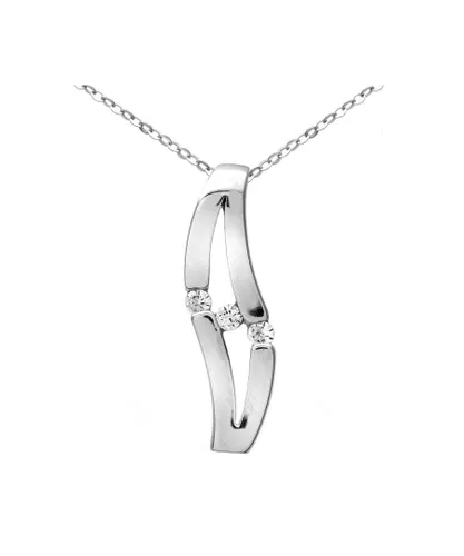 Diamant L'Eternel Womens 9ct White Gold Triology Cubic Zirconia Double Wave Pendant and Chain of 46cm - One Size