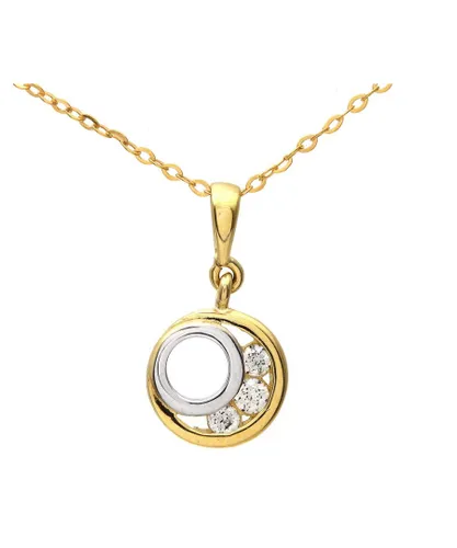 Diamant L'Eternel Womens 9ct Yellow and White Gold Cubic Zirconia Circle Pendant and Chain of 46cm - One Size