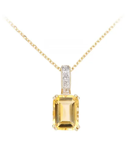 Diamant L'Eternel Womens 9ct Yellow Gold Diamond and Citrine Rectangle Cut Pendant Necklace - Size P 1/2