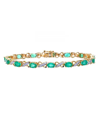 Diamant L'Eternel Womens 9ct Yellow Gold Diamond and Emerald Ladies Bracelet - One Size