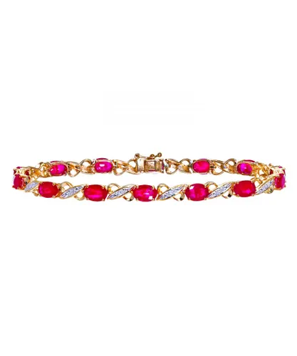 Diamant L'Eternel Womens 9ct Yellow Gold Diamond and Ruby Ladies Bracelet - One Size