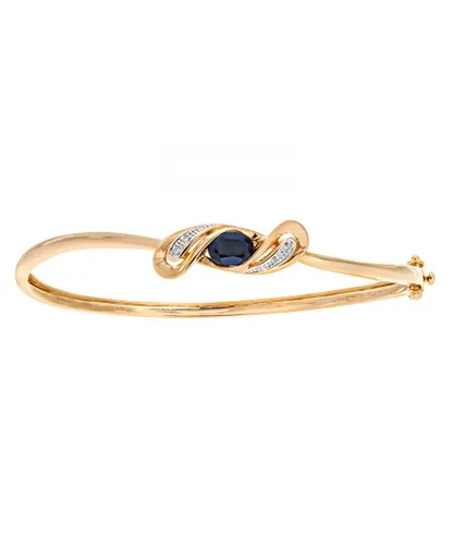 Diamant L'Eternel Womens 9ct Yellow Gold Diamond And Sapphire Crossover Bangle - One Size