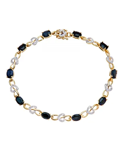 Diamant L'Eternel Womens 9ct Yellow Gold Sapphire and Diamond Set Heart Link Bracelet - One Size