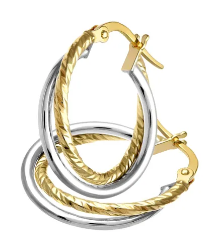 Diamant L'Eternel Womens 9ct Yellow Gold With White Diamond Cut Hoop Earrings of 15mm Diameter - One Size