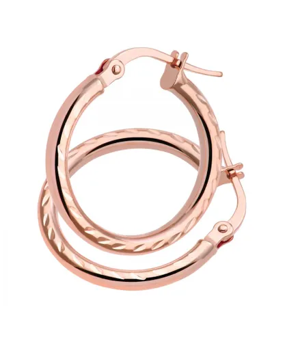 Diamant L'Eternel Womens AR055R 9ct Rose Gold Side Diamond Cut Round Hoop Earrings - One Size