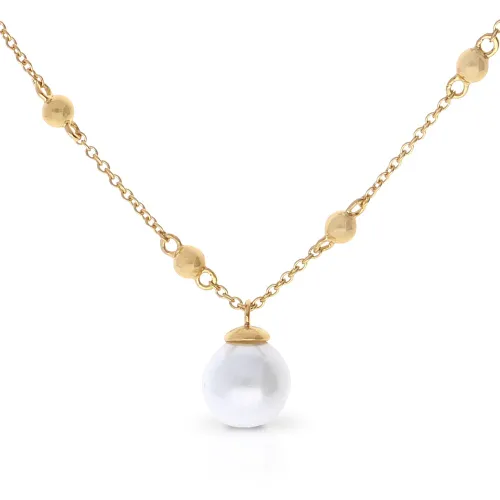 Diamonfire Gold Plated Shell Pearl Station Necklace