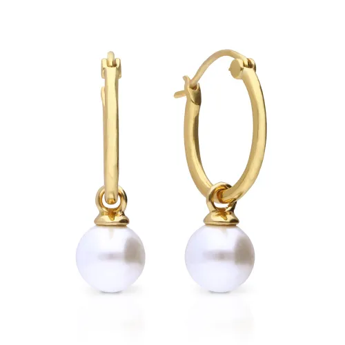 Diamonfire Gold Plated White Shell Pearl Hoop Earrings