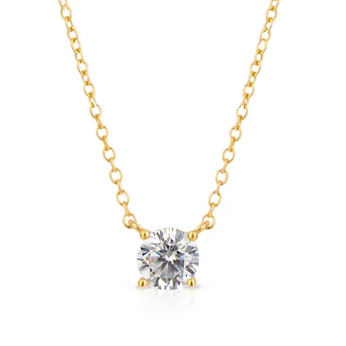 Diamonfire Gold Plated Zirconia Four Claw Solitaire Necklace