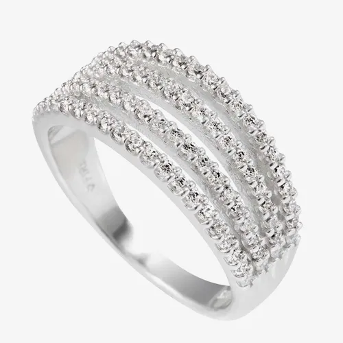 Diamonfire Silver Four Row White Cubic Zirconia Pave Ring 61/1788/1/082/17