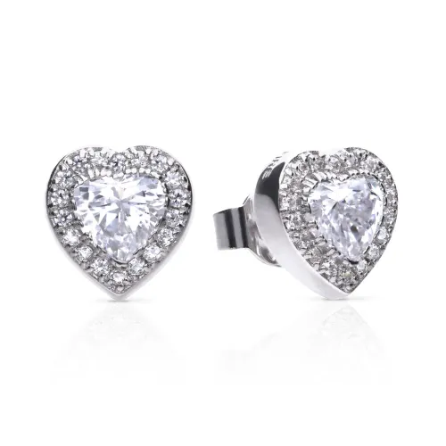 Diamonfire Silver Heart Pave Zirconia Stud Earrings