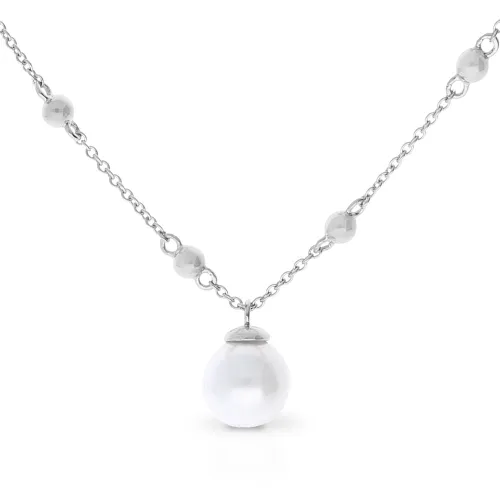 Diamonfire Silver Shell Pearl Station Necklace