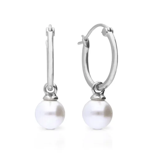 Diamonfire Silver White Shell Pearl Hoop Earrings