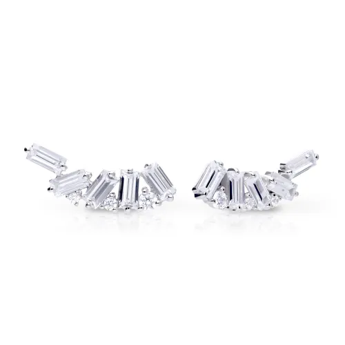 Diamonfire Silver Zirconia Baguette Crawler Earrings