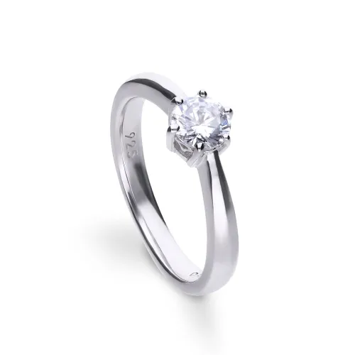 Diamonfire Silver Zirconia Claw Set 0.75ct Solitaire Ring