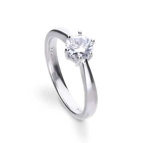 Diamonfire Silver Zirconia Claw Set 1ct Solitaire Ring