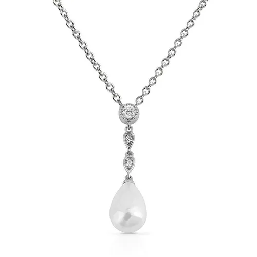 Diamonfire Silver Zirconia & Pearl Chain Drop Necklace