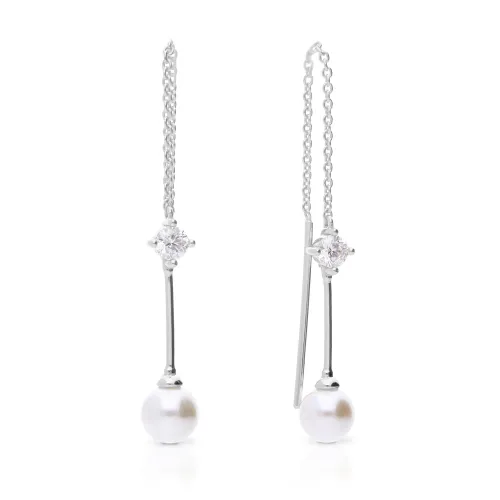 Diamonfire Silver Zirconia & Shell Pearl Thread Earrings