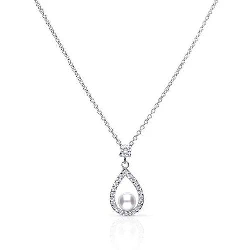 Diamonfire Silver Zirconia & White Shell Pearl Open Teardrop Necklace