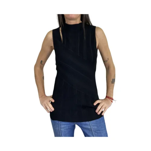Diane Von Furstenberg , Black Knit Top with Shoulder Opening ,Black female, Sizes: