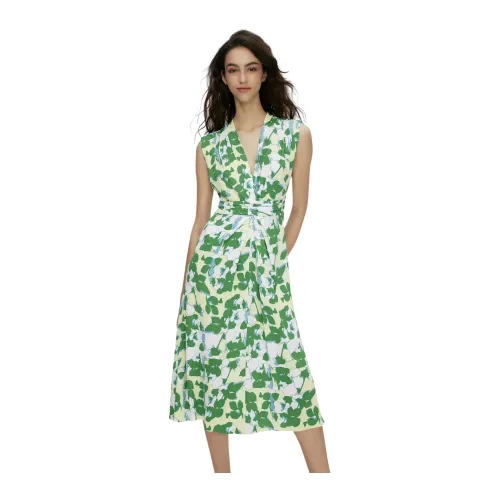 Diane Von Furstenberg , Earth Floral V-Neck Sleeveless Dress ,Green female, Sizes:
