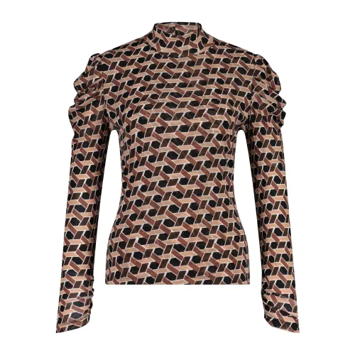 Diane Von Furstenberg , Graphic Print Long Sleeve Top ,Brown female, Sizes: