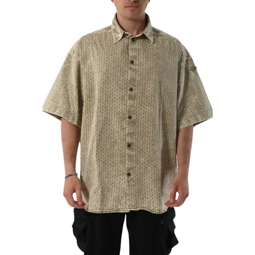 Diesel , Acid Wash Cotton Shirt ,Beige male, Sizes: