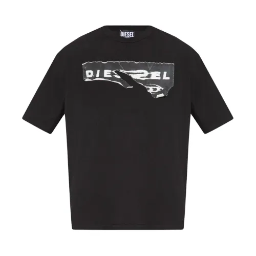 Diesel , Black Cotton Logo T-Shirt ,Black male, Sizes: