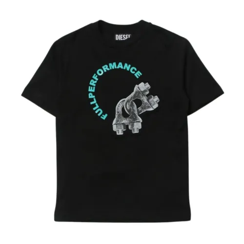 Diesel , Black Logo Print Kids T-shirt ,Black male, Sizes: