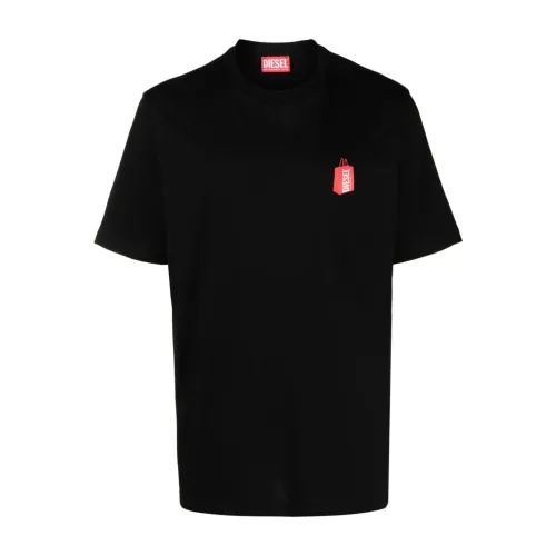 Diesel , Black Logo Print T-shirts and Polos ,Black male, Sizes: