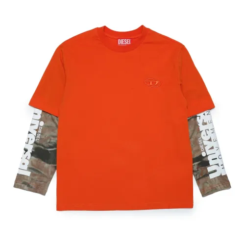 Diesel , Camouflage Jersey T-shirt ,Orange male, Sizes: