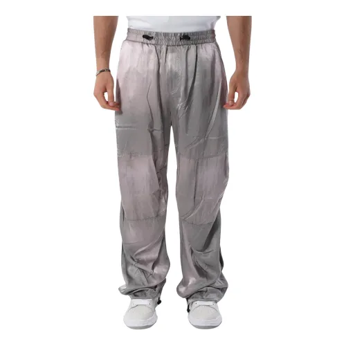 Diesel , Cargo satin pants with elastic waist ,Gray male, Sizes: