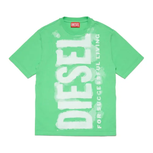 Diesel , Crew-Neck Jersey T-Shirt With Watercolor Effect Logo ,Green male, Sizes: