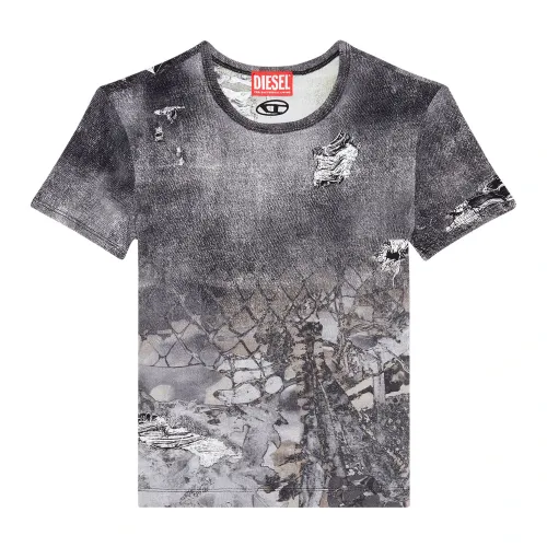 Diesel , Cropped T-shirt with abstract print ,Gray female, Sizes: