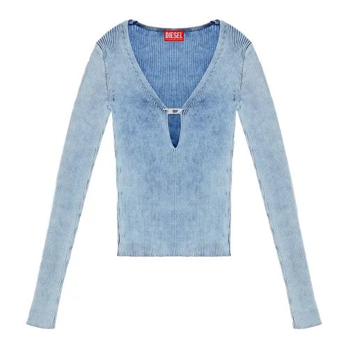 Diesel , Cut-out top in indigo cotton knit ,Blue female, Sizes: