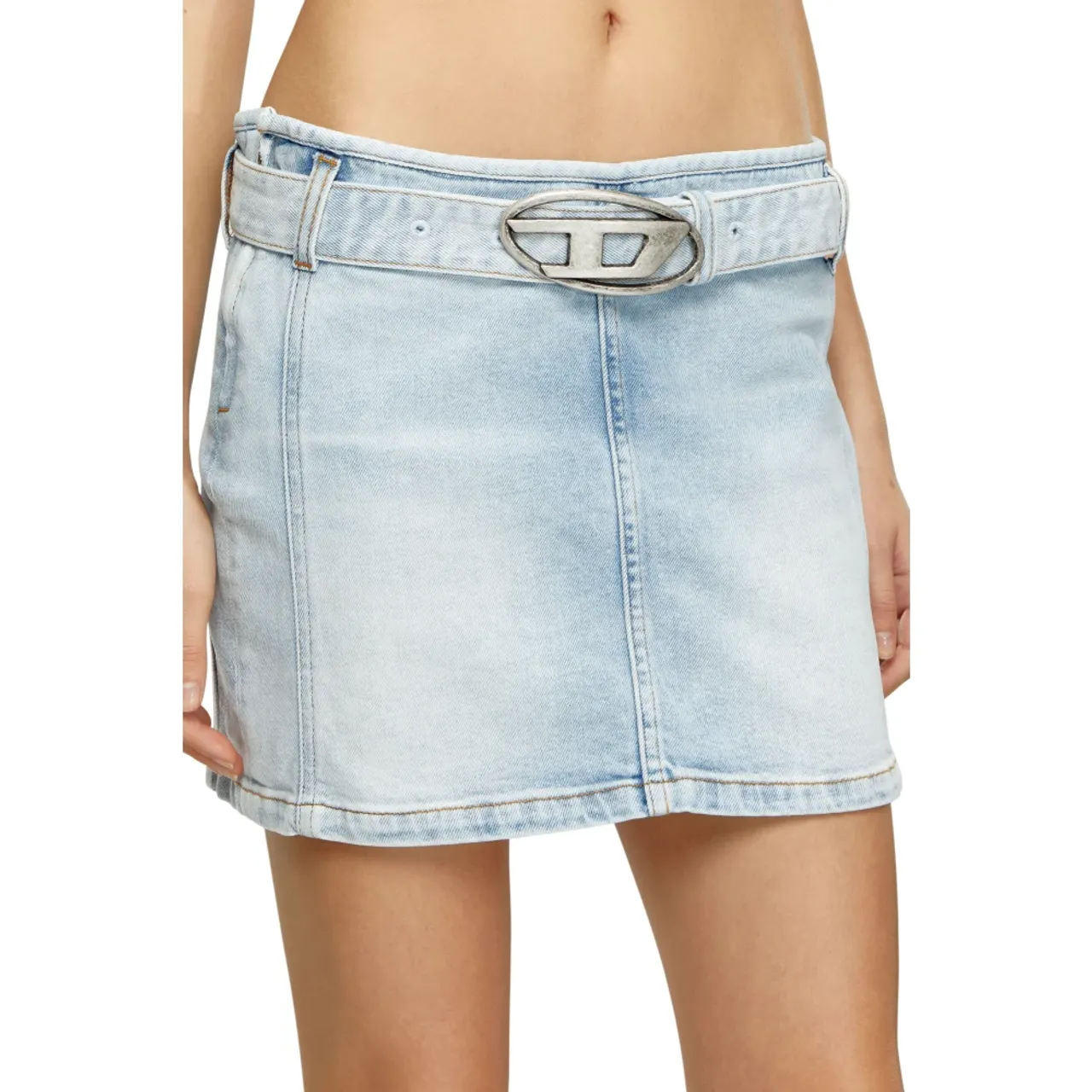 Diesel , Denim mini skirt with logo belt ,Blue female, Sizes: