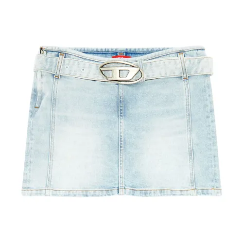 Diesel , Denim mini skirt with logo belt ,Blue female, Sizes: