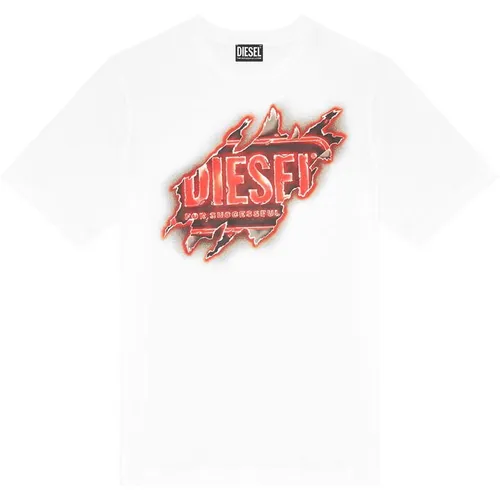 Diesel Diesel Flame Logo T-Shirt Mens - White