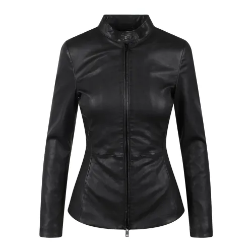 Diesel , Diesel Logo-appliqué leather jacket ,Black female, Sizes: